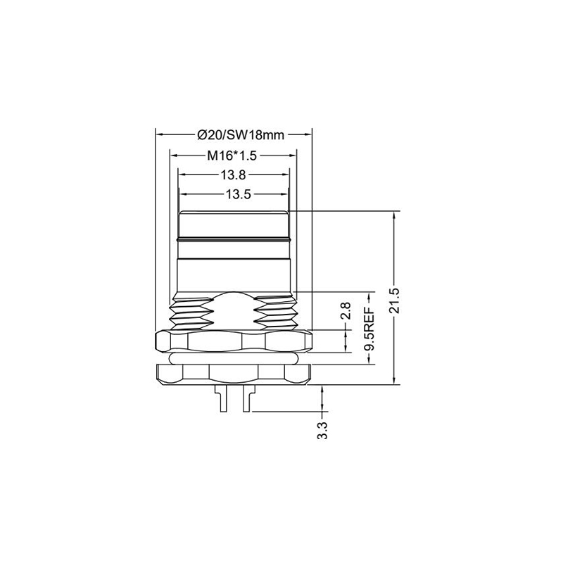 Push-pull m12 4pins A code female straight front panel mount connector M16 thread,unshielded,solder,brass with nickel plated shell